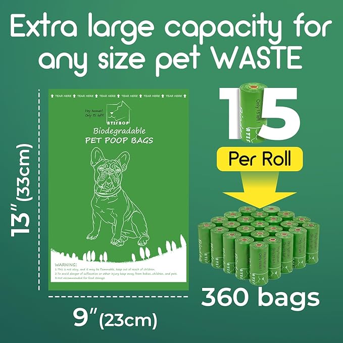 ATIFBOP Biodegradable Dog Poop Bags 360 Counts, Leak Proof and Extra Thick Doggy Poop Bags (Unscented)