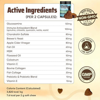 Dog Allergy Chews is Collagen Omega 3 Human Anti Itch Relief for Dogs Multivitamin Itching Skin Relief and Aller Immune Pet Allergy Chews Coat Licking Supplement Pills Meds Treats 200 Bites for Dogs