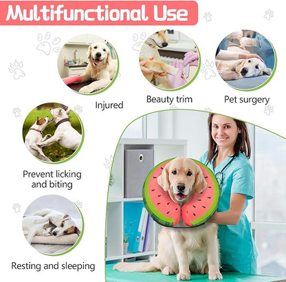 MIDOG Soft Inflatable Dog Cone, Donut E-Collar Alternative for After Surgery, Prevents Licking, Allowing Normal Eating & Vision, Comfortable Recovery Collar for Small Medium Large Dogs & Cats, Red-M+