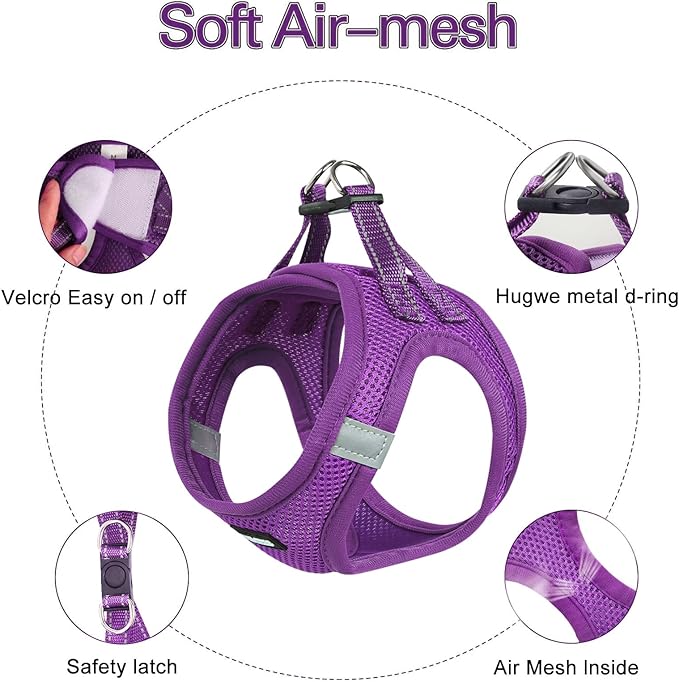 Dog Harness for Small Dogs and Leash Set, Honeycomb Grid, Reflective Lightweight Harness & Anti-Twist Pet Lead (Multi Color, Size: XS-S-M) (XS, Purple)