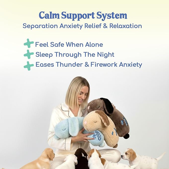 Race&Herd CuddleBun Heartbeat Puppy Toy Sleep Aid - Heartbeat Dog Toy, Dog Heartbeat Toy for Puppy Must Haves for Separation Pet Anxiety Relief Puppy Calming Aid, Dog Toys Behavioral Training (Beige)