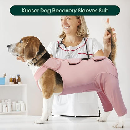 Kuoser Dog Recovery Suit for Back Legs, Thigh Wound Protective Sleeve for Dogs, Dog Recovery Sleeve for Female Male Dogs, Dog Onesie After Surgery Pet Surgical Suit for Spay Neuter, Pink XL