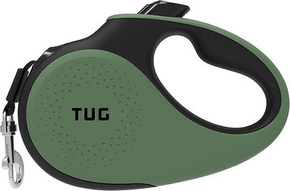TUG 360° Tangle-Free Retractable Dog Leash with Anti-Slip Handle | 16 ft Strong Nylon Tape | One-Handed Brake, Pause, Lock (Large, Green)