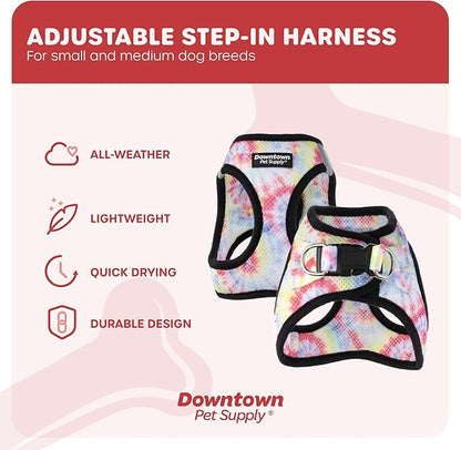 Downtown Pet Supply Step-in Dog Harness – No Pull, Adjustable Padded Mesh with Reflective Trim, Secure Buckle Strap – Comfortable & Breathable Small Dog Harness, Small, Tye Die