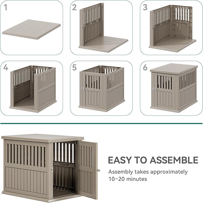 YITAHOME Plastic Dog Crate, Furniture-Style Nightstand & Side Table, Waterproof Indoor Kennel for Small to Medium Dogs, Brown