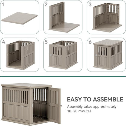 YITAHOME Plastic Dog Crate, Furniture-Style Nightstand & Side Table, Waterproof Indoor Kennel for Small to Medium Dogs, Brown