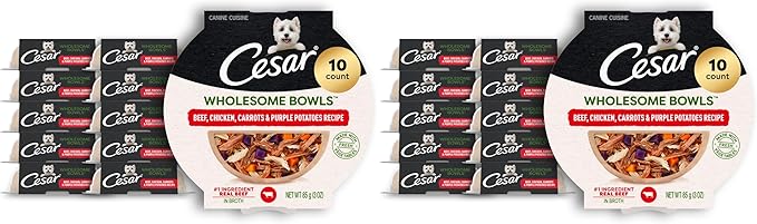 Cesar Wholesome Bowls Adult Wet Dog Food,Beef,Chicken,Purple Potatoes & Carrots,Wet Food for Dogs,3 Oz. Bowls,10 Count (Pack of 2)