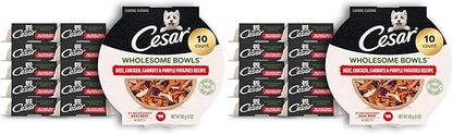 Cesar Wholesome Bowls Adult Wet Dog Food,Beef,Chicken,Purple Potatoes & Carrots,Wet Food for Dogs,3 Oz. Bowls,10 Count (Pack of 2)