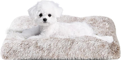 EHEYCIGA Fluffy Dog Crate Bed for Small Dogs, Plush Faux Fur Crate Pad, Calming Anti Anxiety Small Dog Bed, Washable Soft Warm Mat with Non-Slip Bottom, Brown