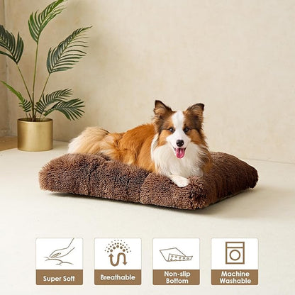 EHEYCIGA Fluffy Dog Crate Bed for Large Dogs, Plush Faux Fur Crate Pad, Calming Anti Anxiety Large Dog Bed, Washable Soft Warm Mat with Non-Slip Bottom, Coffee