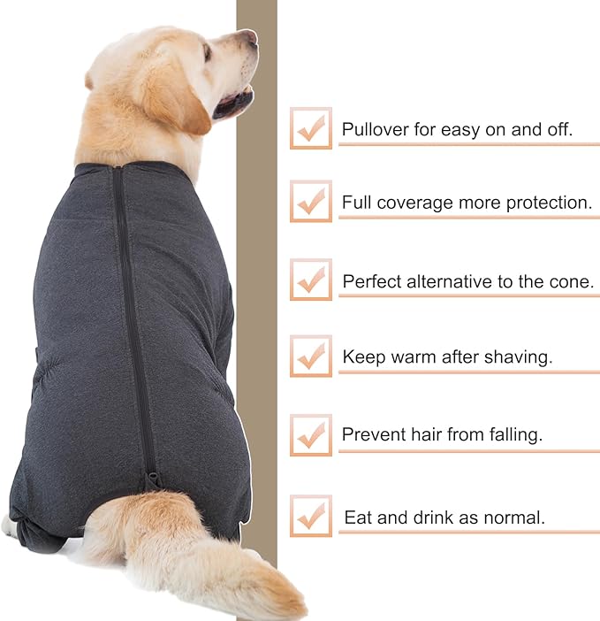 Yeapeeto Dog Onesie Surgery Recovery Suit for Large Medium Bodysuit Dogs Pajamas PJS Full Body for Shedding, Prevent Licking, Wound Protection, Cone Alternative(7XL,Dark Grey)