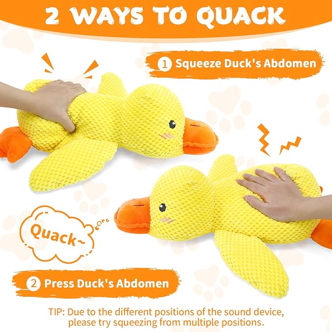 Dog Calming Duck Toy, 2026 New Interactive Plush Duck Toy with Quack Sound and Crazy Crinkle for Dogs Keep Busy, Soft Stuffed Calming Pillow for Puppy Reduce Boredom -Yellow, 17.7"x14.9"(L)