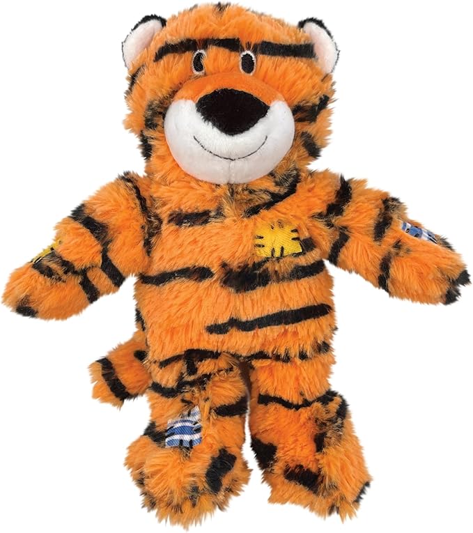 KONG Wild Knots Tiger Dog Toy (Medium/Large) Durable Internal Knotted Rope, Minimal Stuffing for Less Mess – Soft Plush Chew Toy for Dogs