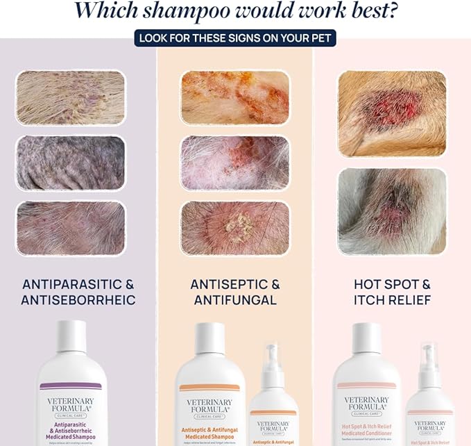 Veterinary Formula Clinical Care Antiseptic & Antifungal Medicated Shampoo and Spray for Dogs and Cats - Helps Alleviate Scaly, Greasy, or Red Skin - Paraben, Dye, and Soap Free, 2 Pack Bundle