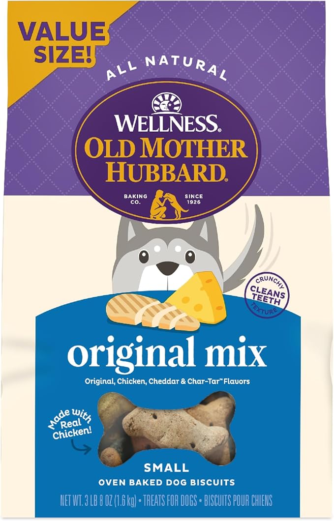 Wellness Old Mother Hubbard Classic Original Mix Dog Biscuits, Natural Training Treats, 4 Flavors, Small Size, 3.8 lb Bag