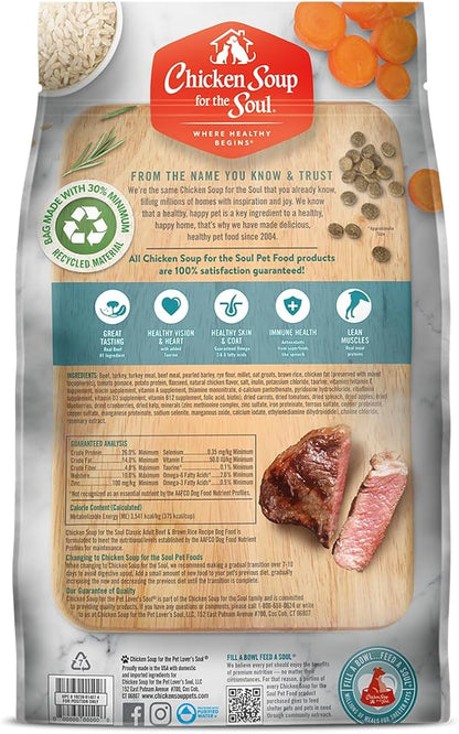 Chicken Soup for the Soul All Natural Premium Adult Dry Dog Food, Real Meat First Ingredient, No By-Products, Supports Gut & Immune Health, Beef & Brown Rice, 13.5lb