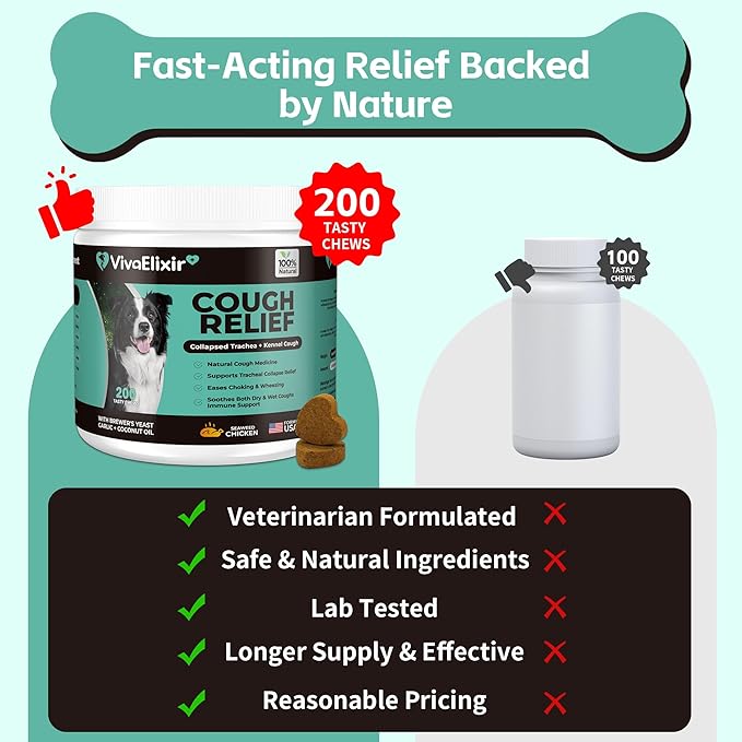Kennel Cough Medicine for Dogs – Natural Respiratory Support | Helps Soothe Tracheal Collapse, Dry & Wet Cough, Choking & Wheezing | Honeysuckle, Licorice, Lemon Balm 200 Chew
