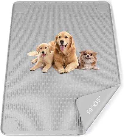 Pee Pads for Dogs, 50" x 35" Extra Large Reusable Silicone Mat, Washable Puppy Training Pads for Potty Training, Non-Slip, Leak-Proof, Indoor Floor Protection (Light Grey)