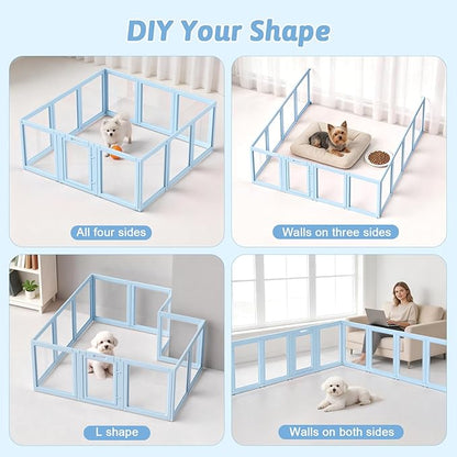 DIY Clear Acrylic Dog Playpen House,Quick Easy Assembly and Disassembly,Strong Floor Suction,Indoor and Outdoor Use,Easy Cleansing Puppy Fence (Sky Blue, 23.6" H, 12PCS)