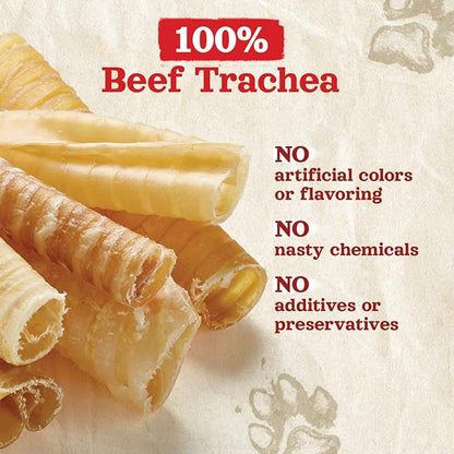 Natural Farm Beef Trachea for Dogs (6 Inch, 6 Pack)- 100% Beef,Odor Free Trachea Dog Chews- Glucosamine & Chondroitin for Joint & Hip Mobility, Bone Strength- Low-Fat Crunchy & Crispy- for All Dogs