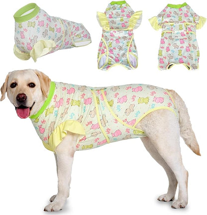 LovinPet Dog Recovery Suit - Medium Large - Professional Large Dog Recovery Suit Abdominal Wound Surgical Clothes Post-Operative Vest E-Collar Alternative Recovery,Hippo,Yellow,XXL