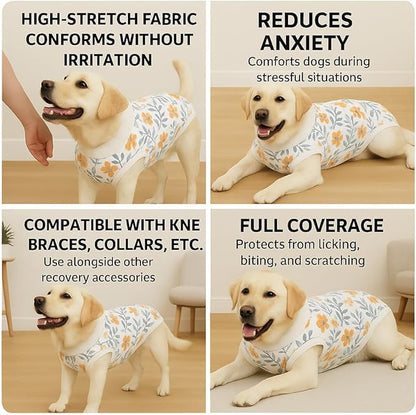 PetWarm Post Surgery Dog Onesie Female, Onesies for Dogs, Bodysuit for Abdominal Affected Areas Sensitive Skin Areas, Dog Cone Alternative After Surgery, Flower Pattern, Orange, 2XL