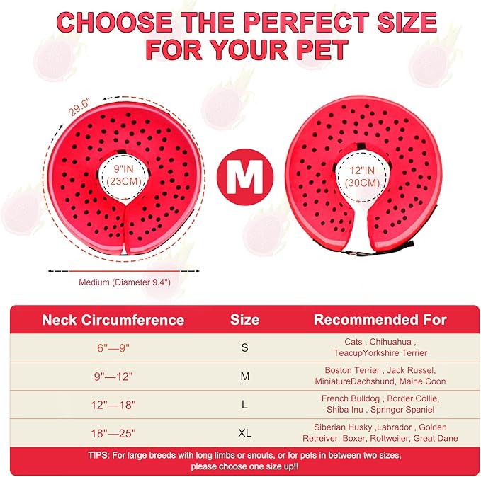 Pitaya Inflatable Dog Donut Collar, Soft Recovery Cone for Large, Medium & Small Dogs & Cats, Adjustable E Collar, Does not Block Pet Vision