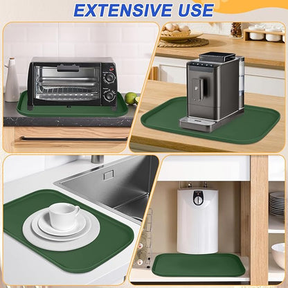 SMILOOL Silicone Pet Feeding Mat with Raised Edge for Food and Water, Dog Bowl Mats, Cat Bowls Placemat with High Lip for Floor Waterproof, Rubber Tray for Cats and Dogs 24 x 16 x0.8 Dark Olive