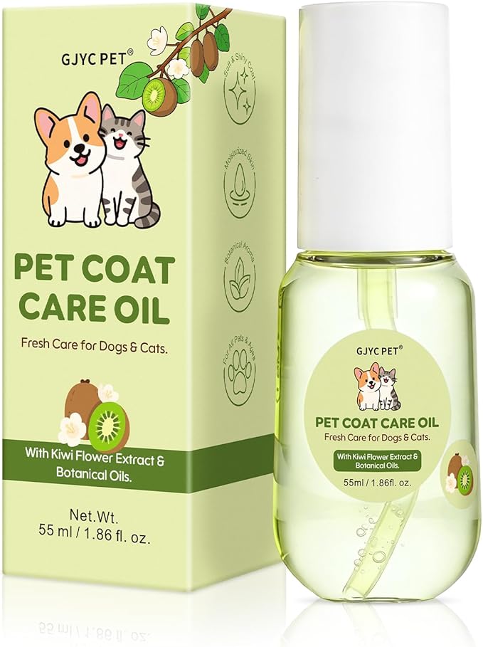 Pet Coat Care Oil, Kiwi Seed & Olive Infusion | Structural Strengthening Serum Minimizes Breakage & Static; Nutrient-Rich Fiber Fortification, Brittle Hair Restoration, Dogs Cats, 1.69 fl. oz