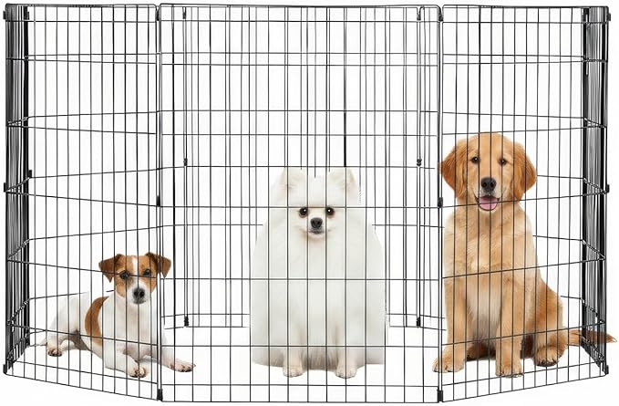 FDW 36 Inch Dog Pen 8 Panel Dog Playpen Indoor Outdoor Metal Puppy Pet Fence Portable Folding Animal Exercise Fence,Black