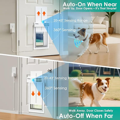 Automatic Dog Door with Collar Sensor, Large Electronic Dog Door for Door with Anti-Pinch, Mains-Powered, LCD Display, Timing Function, Metal(L)