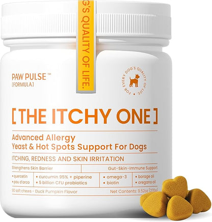 PAWPULSE FORMULA Dog Allergy Relief Chews, Itching Skin Relief for Yeast, Redness and Hotspots, Support Immune and Seasonal Allergy with Probiotics & Omega-3, 90 Chews