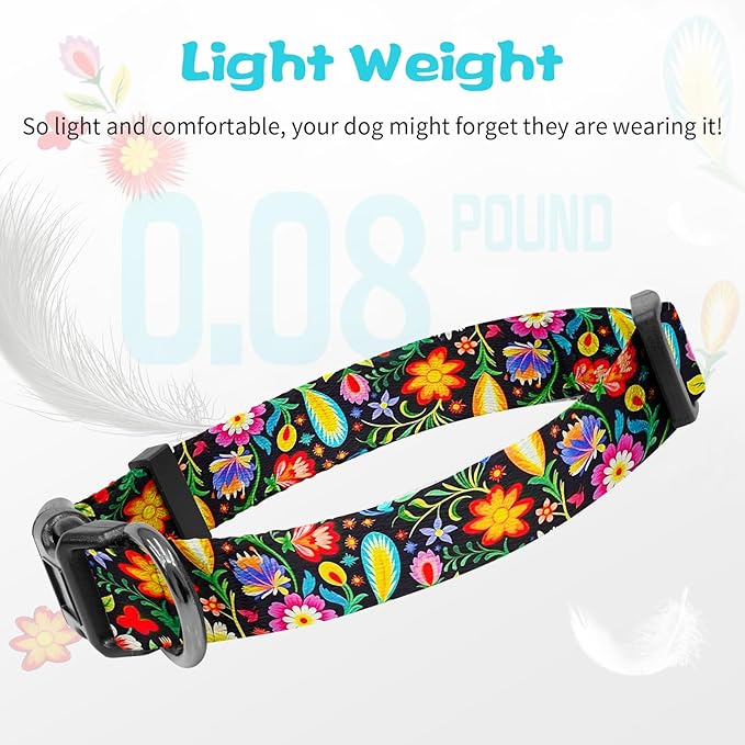 Kazazoo Dog Collar Cute and Soft Nylon Puppy Collar for Boy and Girl, Adjustable Dog Collars for Medium Large Dogs, Tropical-L