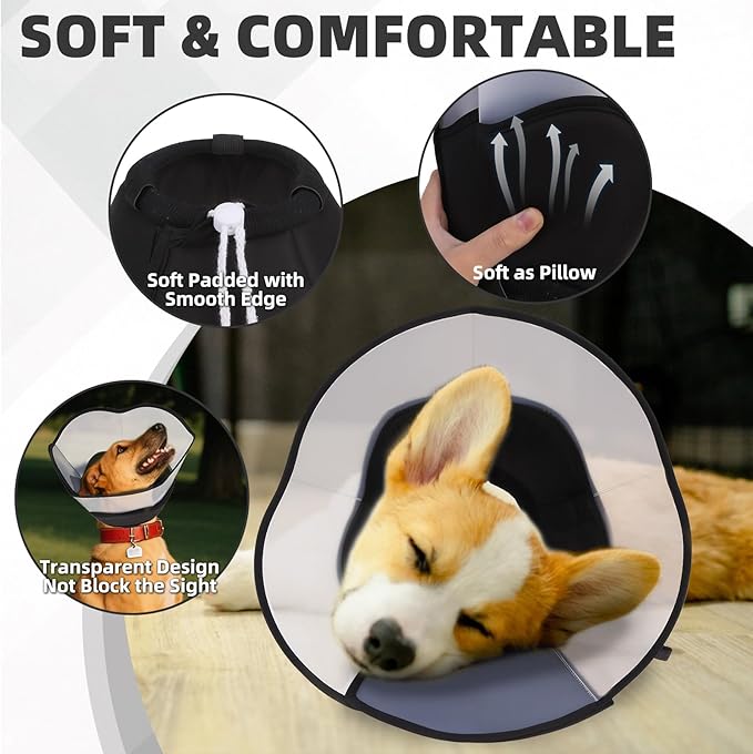 PUPTECK Soft Dog Cone Collar, Adjustable Pet Cone for Dogs to Stop Licking, After Surgery Elizabethan Recovery Dog Neck Collar Alternative, for Small Medium Large Dogs, Black S