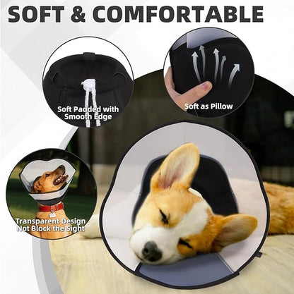 PUPTECK Soft Dog Cone Collar, Adjustable Pet Cone for Dogs to Stop Licking, After Surgery Elizabethan Recovery Dog Neck Collar Alternative, for Small Medium Large Dogs, Black L