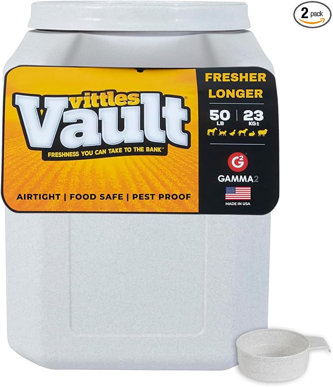 Vittles Vault Traditional Pet Food Storage Container For Dog Kibbles/Bird Seed/Oatmeal/Rice/Flour/Cereal, BPA Free Plastic, Sealed Airtight For Cat Food, Up To 50 lb, Made in USA, With Scoop, Gray