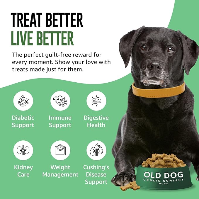 Old Dog Cookie Company Tiny Diabetic Dog Treats | All Natural, 2 Calorie, Vet Approved Pet Snacks | Top Treat for Dogs | Healthy Chews for Large, Medium & Small Breeds | 8 oz