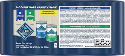 Blue Buffalo Homestyle Recipe Chicken and Lamb Wet Dog Food for Adult Dogs, 12.5 oz. Cans, 6 Count Variety Pack