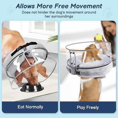BARKLESS Inflatable Dog Cone, Protective Dog Surgery Collar to Stop Licking Biting Wounds, Patented Soft Donut Cone with Clear Shield, Adjustable Blow-up Collar for Surgery (Grey, M (Neck: 8"-11"))