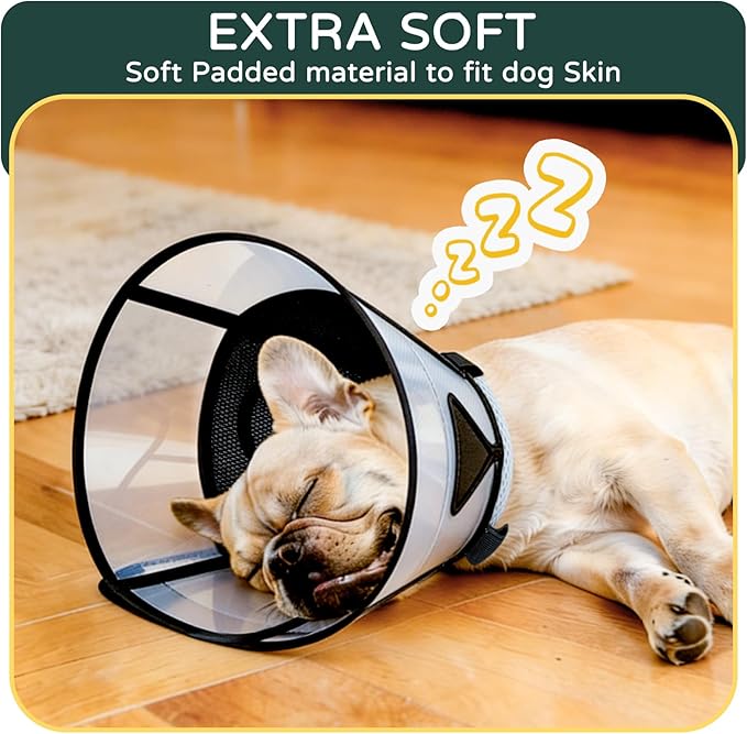 Soft Dog Cone Collar for Large Dogs, Mesh Windows Transparent E Collar for Dog, Anti-Bite Lick Wound Healing After Surgery Neuter Safety Practical Comfy Plastic Cone (Black, M)