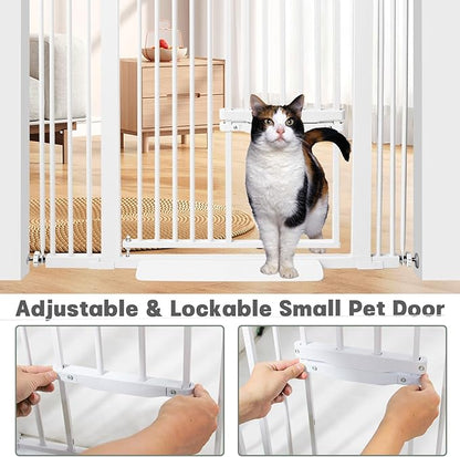 SHYUJAJIE 71 Inch Extra Tall Pet Gate with Small Cat Door, 29.55"-40.55" Adjustable Wide Dog Gate, Tall Cats Gates for Doorway, Stairs, House(White)