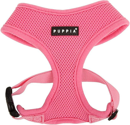 Puppia Soft Dog Harness No Choke Over-The-Head Triple Layered Breathable Mesh Adjustable Chest Belt and Quick-Release Buckle, Pink, Large