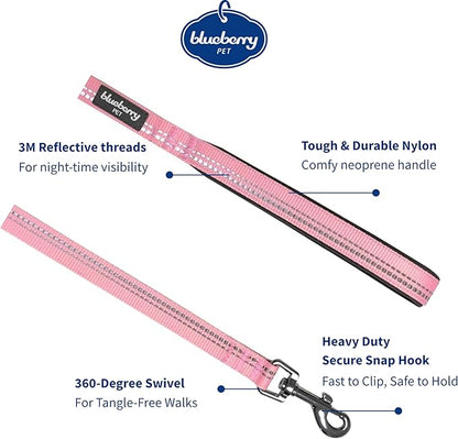 Blueberry Pet 3M Reflective Pastel Color Dog Leash with Soft & Comfortable Handle, 5 ft x 5/8", Baby Pink, Small, Leashes for Dogs