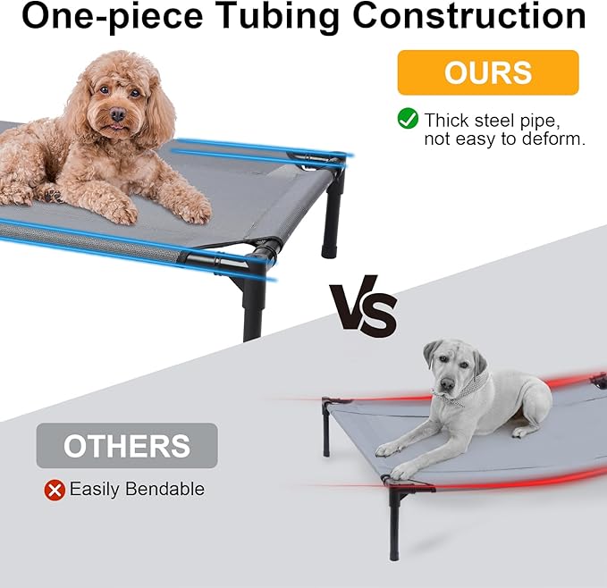 34'' Outdoor Elevated Dog Bed with Four Ice Pack, Raised Dogs Bed Small Medium Size Dogs, Breathable Cooling Dog Cot Beds with No-Slip Feet, Outdoor Pet Hammock Beds, Outside Pet Beds(Small)
