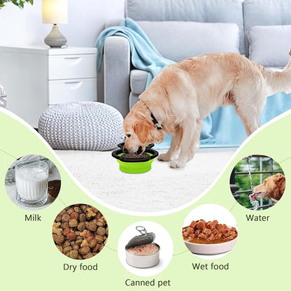 Collapsible Silicone Cat and Dog Travel Bowls,2 in 1 Foldable Pet Feeding and Watering Dish for Walking Camping Hiking with Carabiner (Green)