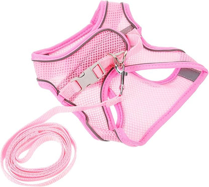 balacoo 1set Reflective Dog Harness and Leash Set Breathable Mesh Outdoor Walking Gear for Summer and Comfortable Pet Walking Pink