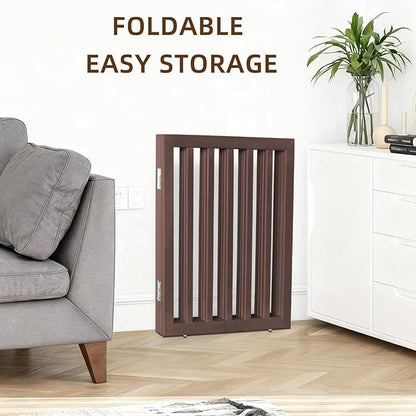 ZJSF Freestanding Indoor Dog Gate for House Foldable Wood Brown Puppy Gate for Doorways Pet Gate for Stairs Extra Wide Pet Fence 24" Height 6 Panels