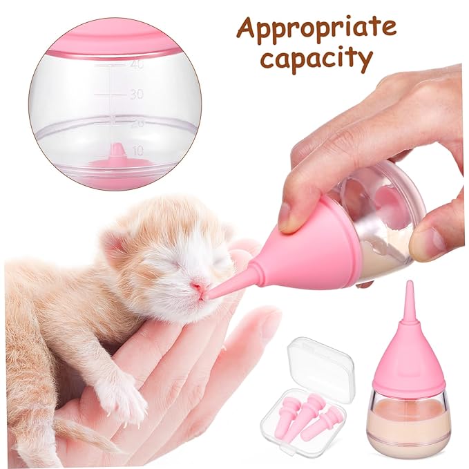 Mikikit Newborn Pet Feeding Bottle Kit Cat Milk Bottle Silicone Nipples Cleaning Brush
