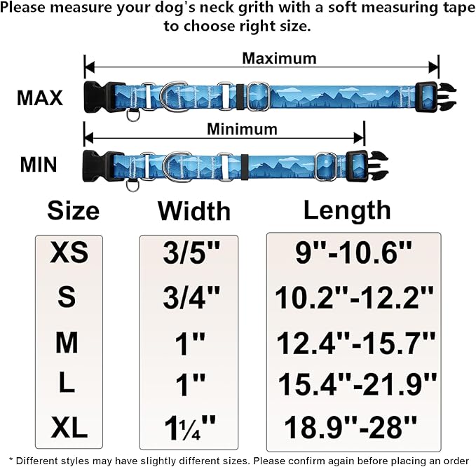 Martingale Collar for Dogs with Buckle Dog Collar Adjustable Soft Nylon Boy Dog Collars for Puppy Dogs, Blue Sunset