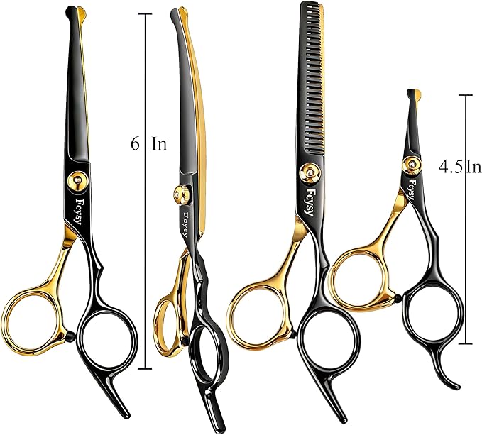 Dog Grooming Scissors Kit, Fcysy Professional Pet Shears for Cats at Home, Dog Grooming Tools with Curved & Straight Blades Scissors Thinning Shears Pet Supply Set